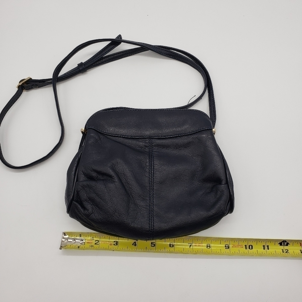 VINTAGE women dark navy blue bag crossbody soft leather 3 compartments lined - Picture 13 of 14
